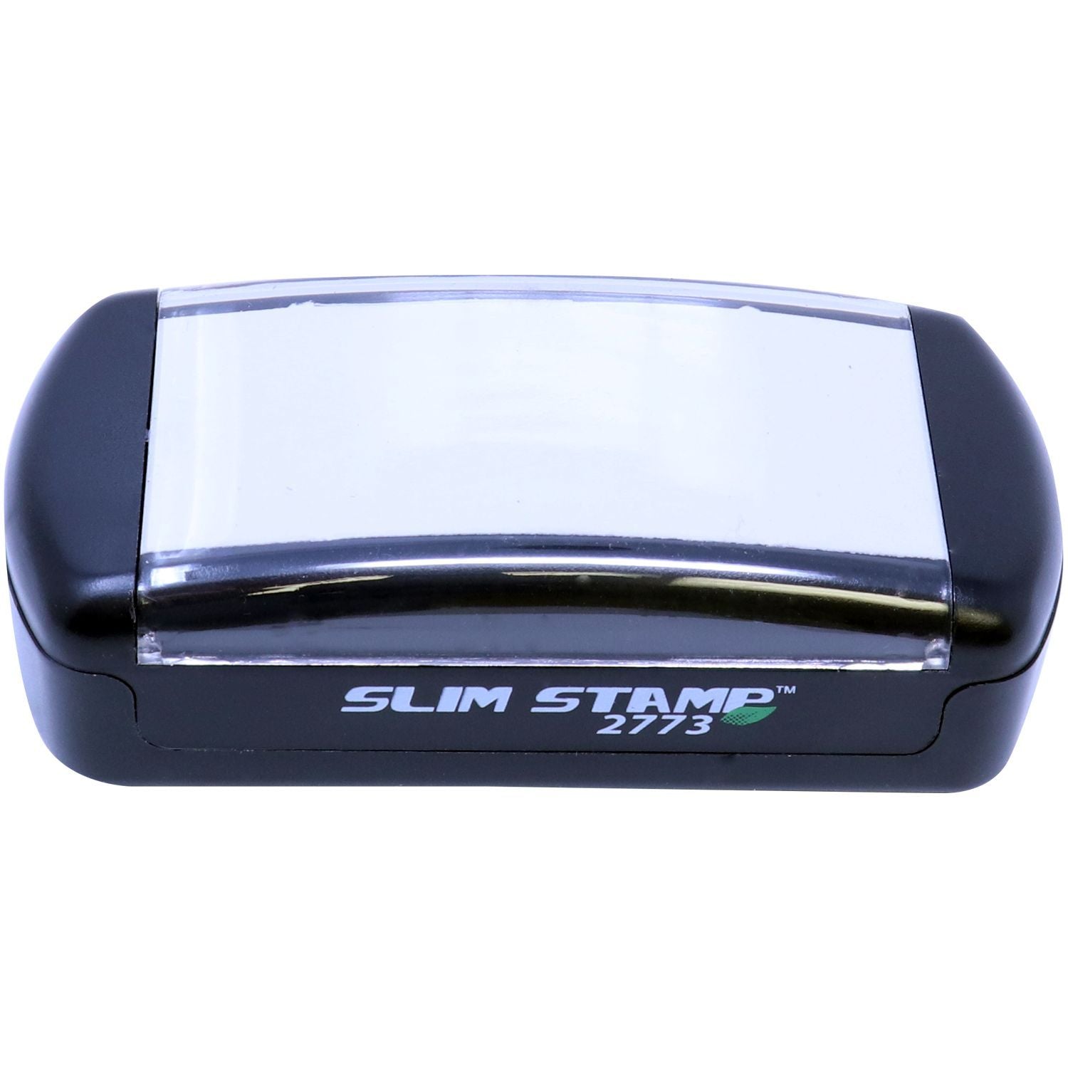 Slim Stamp 2773 Customized Pre-Inked Stamp 1-1/16 x 2-7/8, black casing with clear top, compact design for easy storage and use.