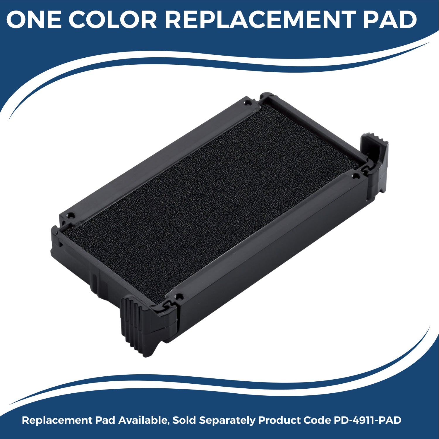 Replacement pad for Self Inking HMO Stamp, black ink, rectangular shape, labeled One Color Replacement Pad, product code PD-4911-PAD.