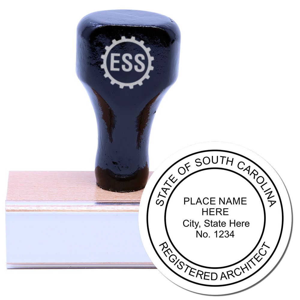 South Carolina Architect Seal Stamp with a wooden handle and rubber base, featuring a round seal for registered architects in South Carolina.