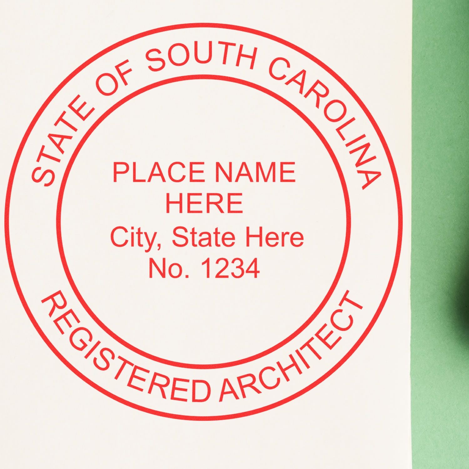 Digital South Carolina Architect Stamp, Electronic Seal for South Carolina Architect, red circular design on white background with green edge.