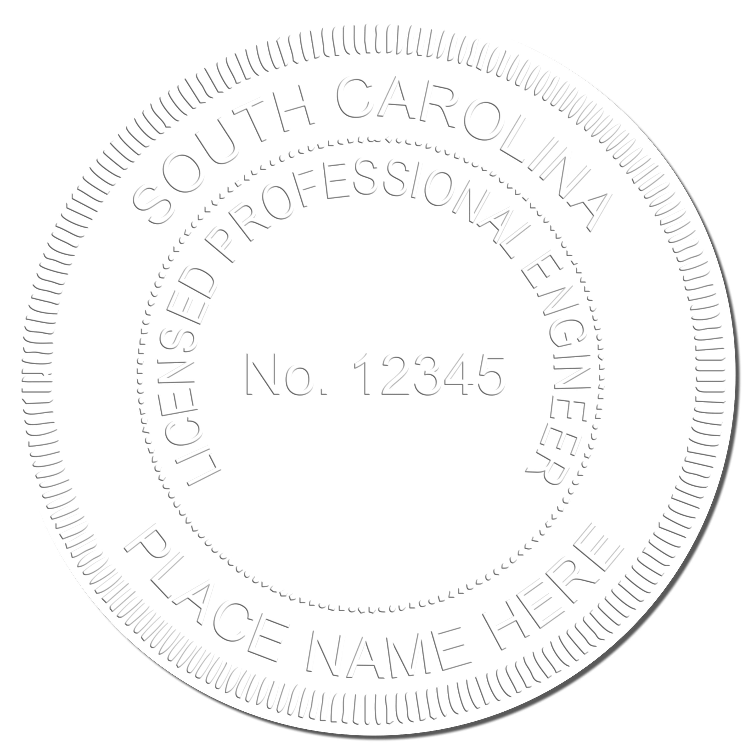 The Long Reach South Carolina PE Seal stamp impression comes to life with a crisp, detailed photo on paper - showcasing true professional quality.