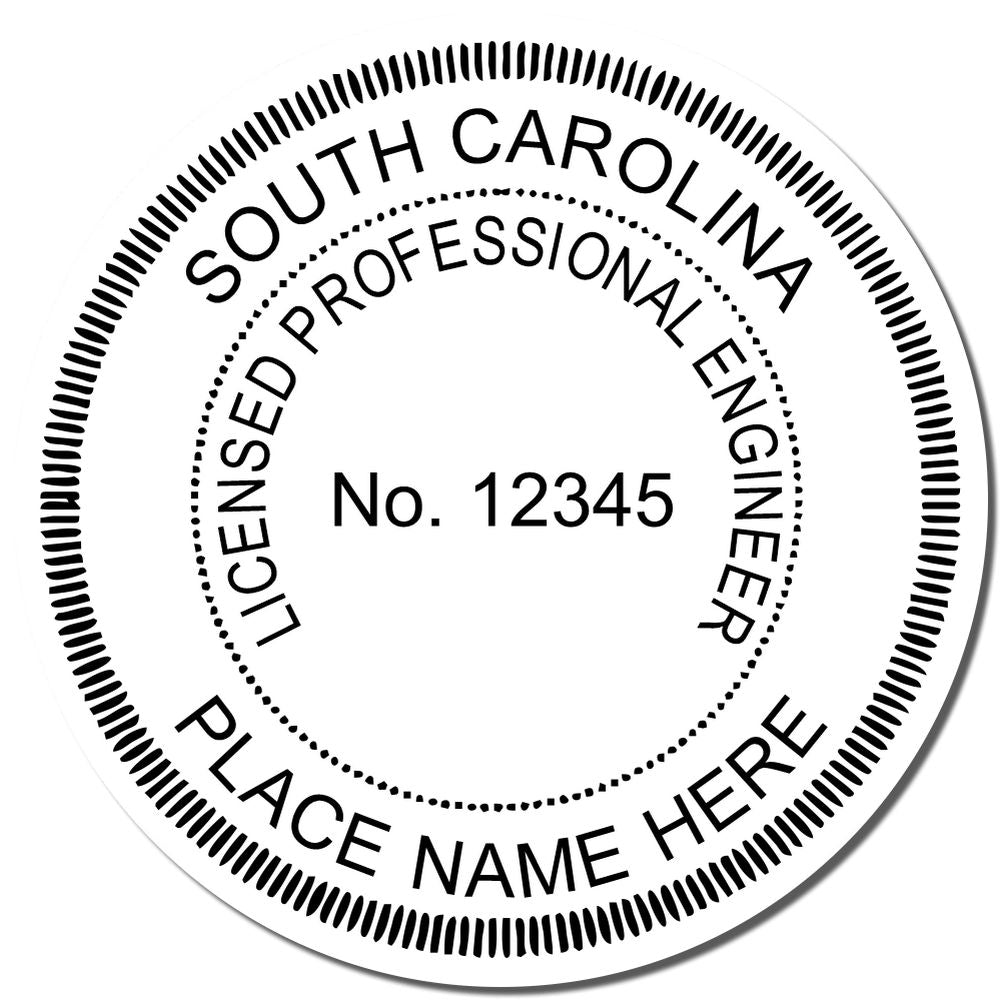 A photograph of the Slim Pre-Inked South Carolina Professional Engineer Seal Stamp stamp impression reveals a vivid, professional image of the on paper.