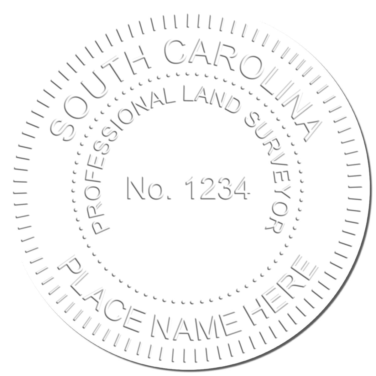 This paper is stamped with a sample imprint of the State of South Carolina Soft Land Surveyor Embossing Seal, signifying its quality and reliability.