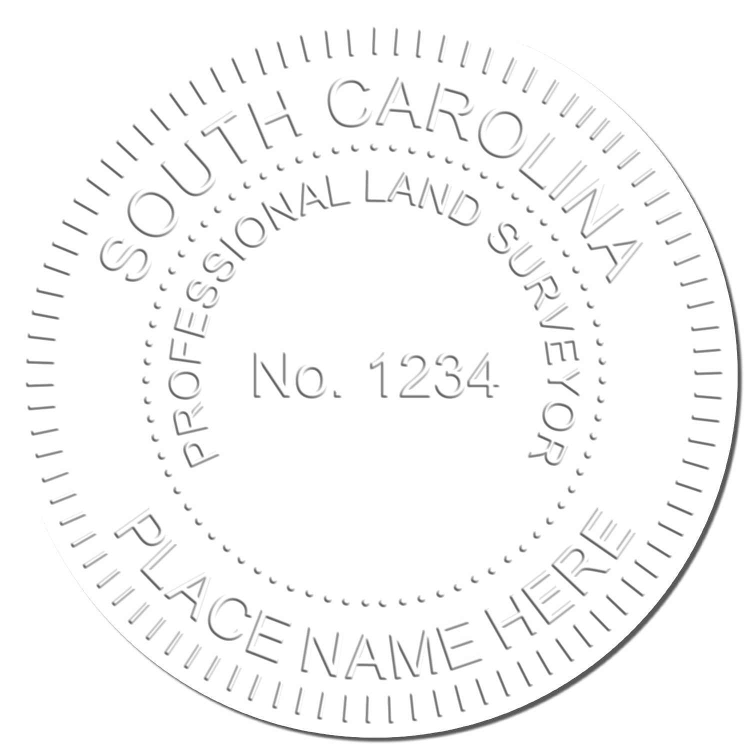 This paper is stamped with a sample imprint of the Handheld South Carolina Land Surveyor Seal, signifying its quality and reliability.