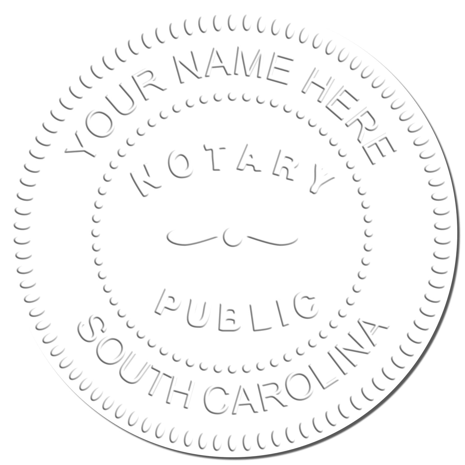 This paper is stamped with a sample imprint of the South Carolina Handheld Notary Seal Embosser, signifying its quality and reliability.