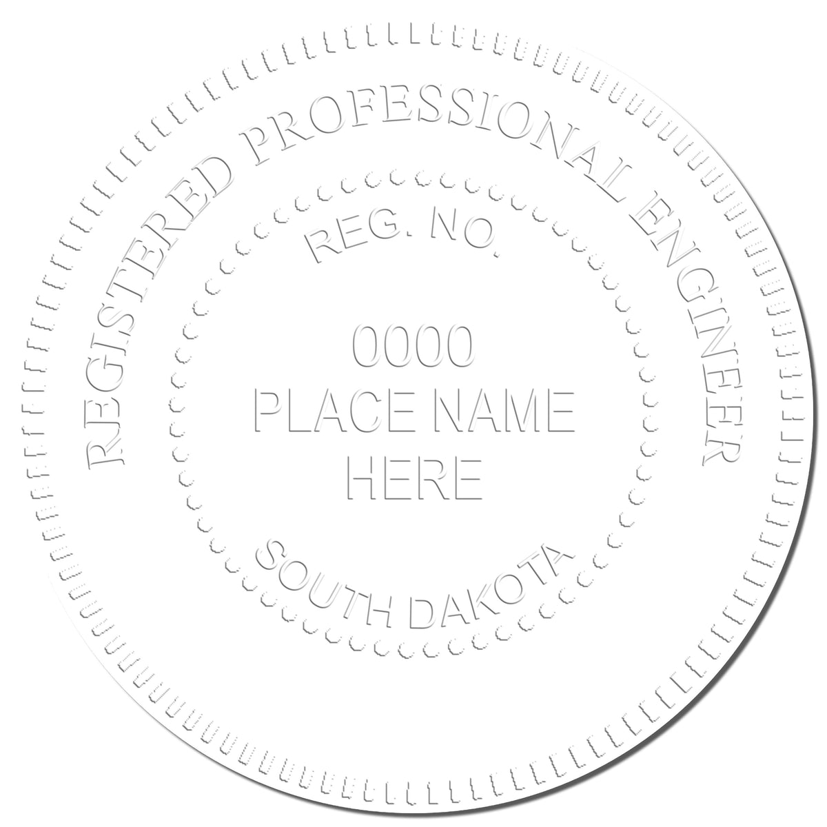 This paper is stamped with a sample imprint of the Heavy Duty Cast Iron South Dakota Engineer Seal Embosser, signifying its quality and reliability.