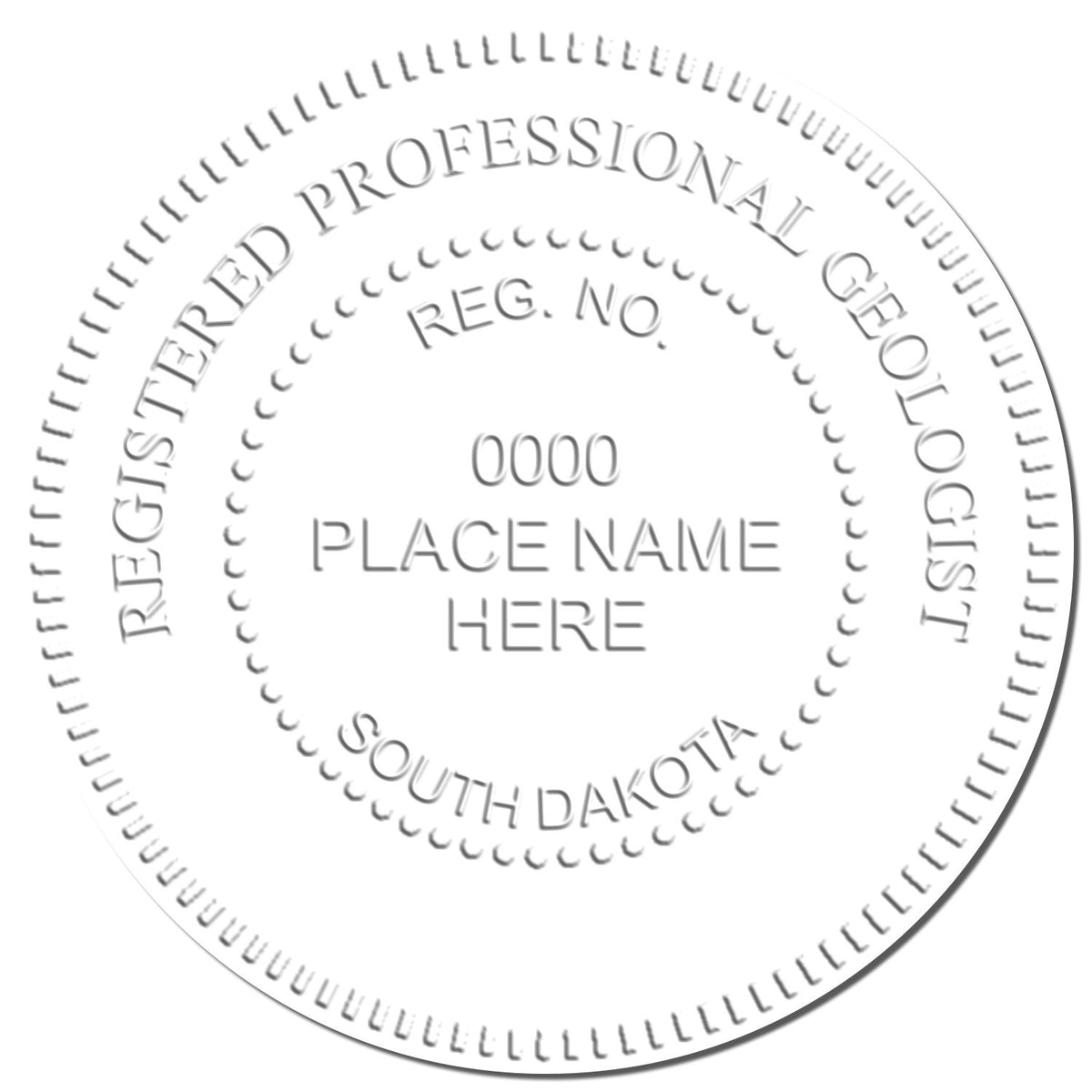 This paper is stamped with a sample imprint of the Handheld South Dakota Professional Geologist Embosser, signifying its quality and reliability.