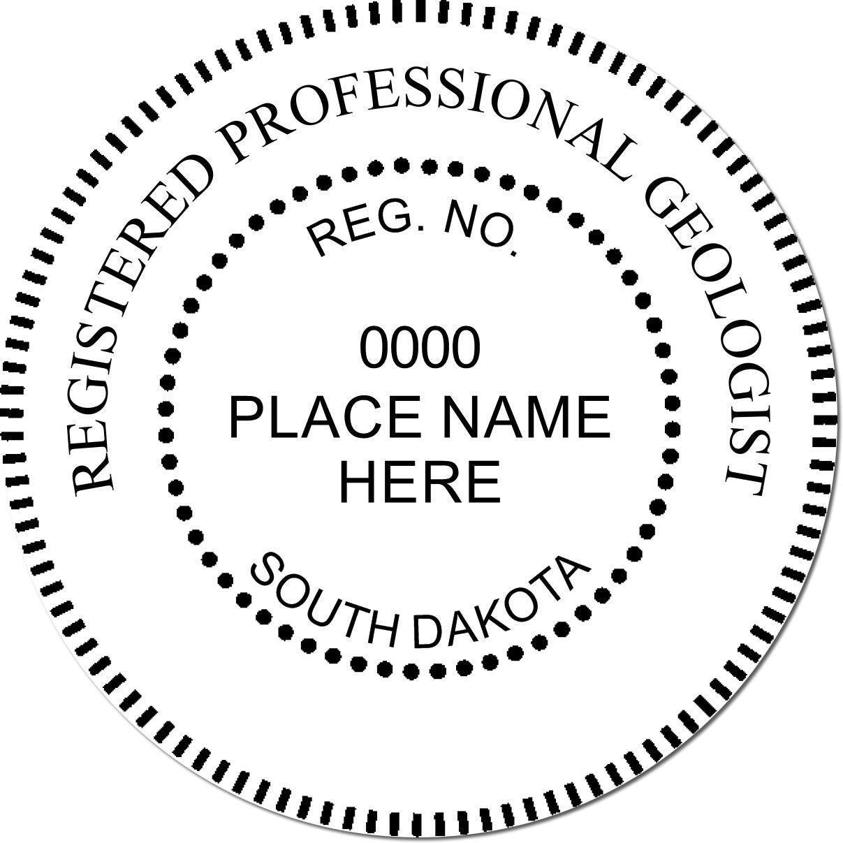 This paper is stamped with a sample imprint of the Slim Pre-Inked South Dakota Professional Geologist Seal Stamp, signifying its quality and reliability.