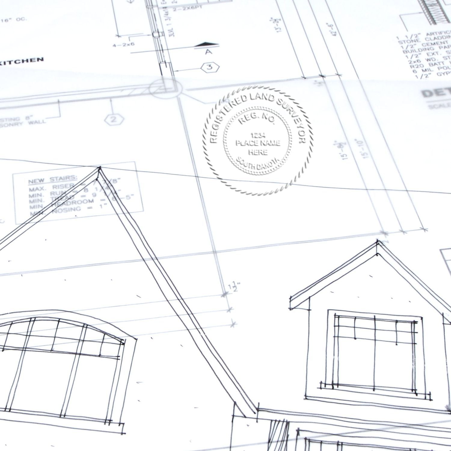 Another Example of a stamped impression of the Hybrid South Dakota Land Surveyor Seal on a office form