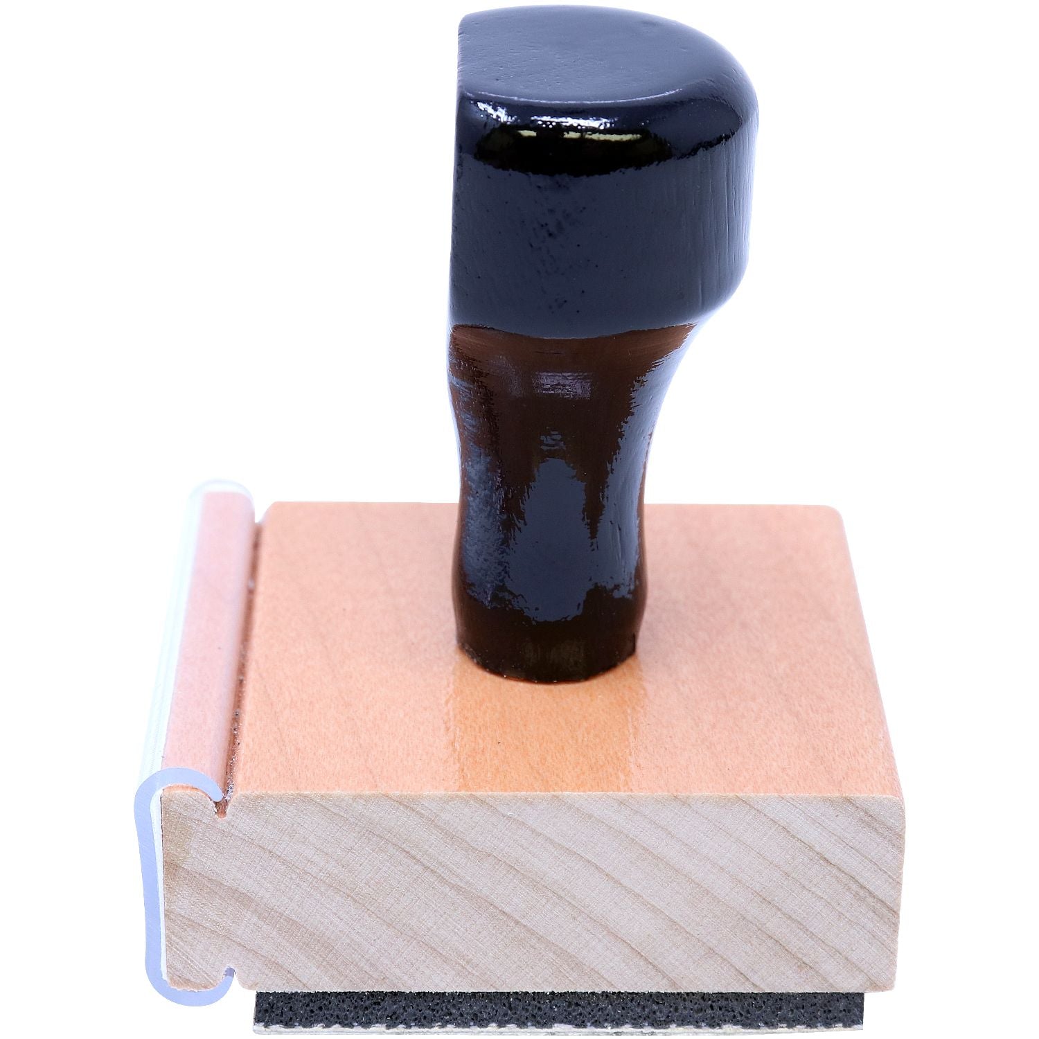 Professional Engineer Regular Rubber Stamp of Seal with a wooden base and black handle, shown from the left side view. The stamp has a square shape and a rubber imprint surface.