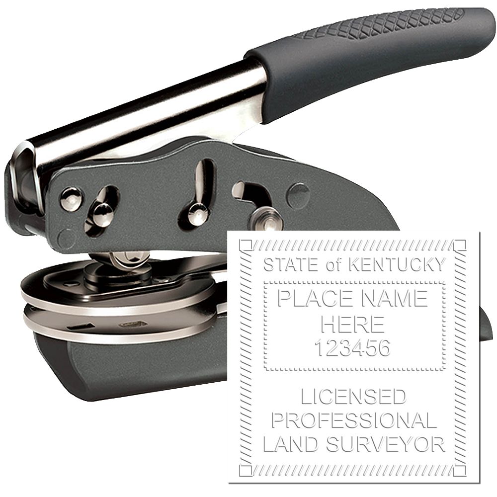 The main image for the State of Kentucky Soft Land Surveyor Embossing Seal depicting a sample of the imprint and electronic files
