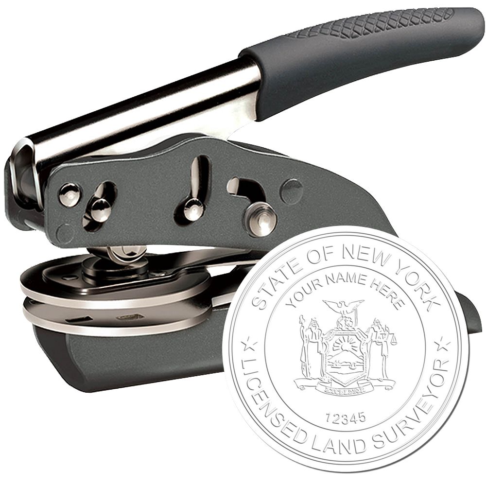 The main image for the State of New York Soft Land Surveyor Embossing Seal depicting a sample of the imprint and electronic files