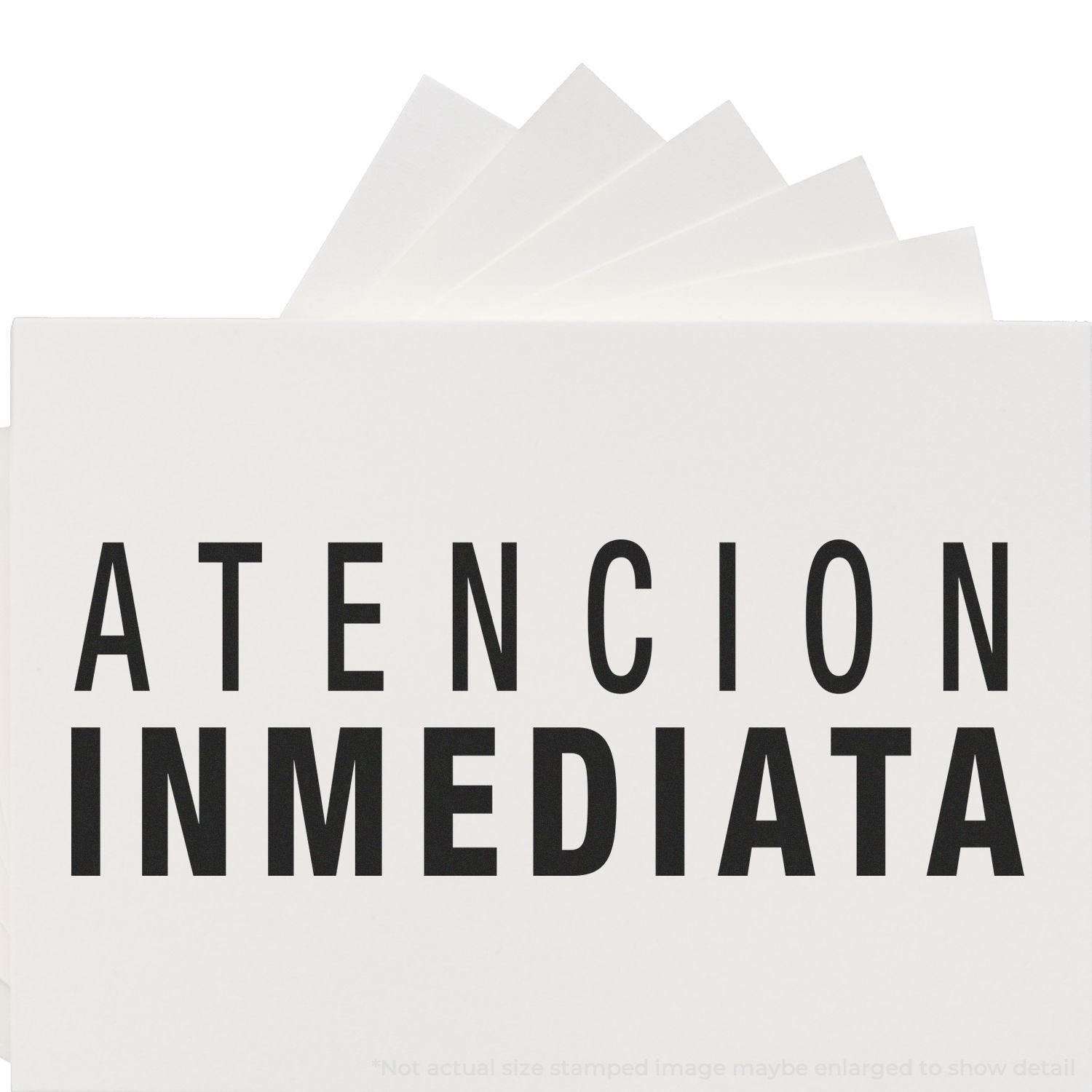 Large Pre-Inked Atencion Inmediata Stamp in use, displaying bold black text on a white background.