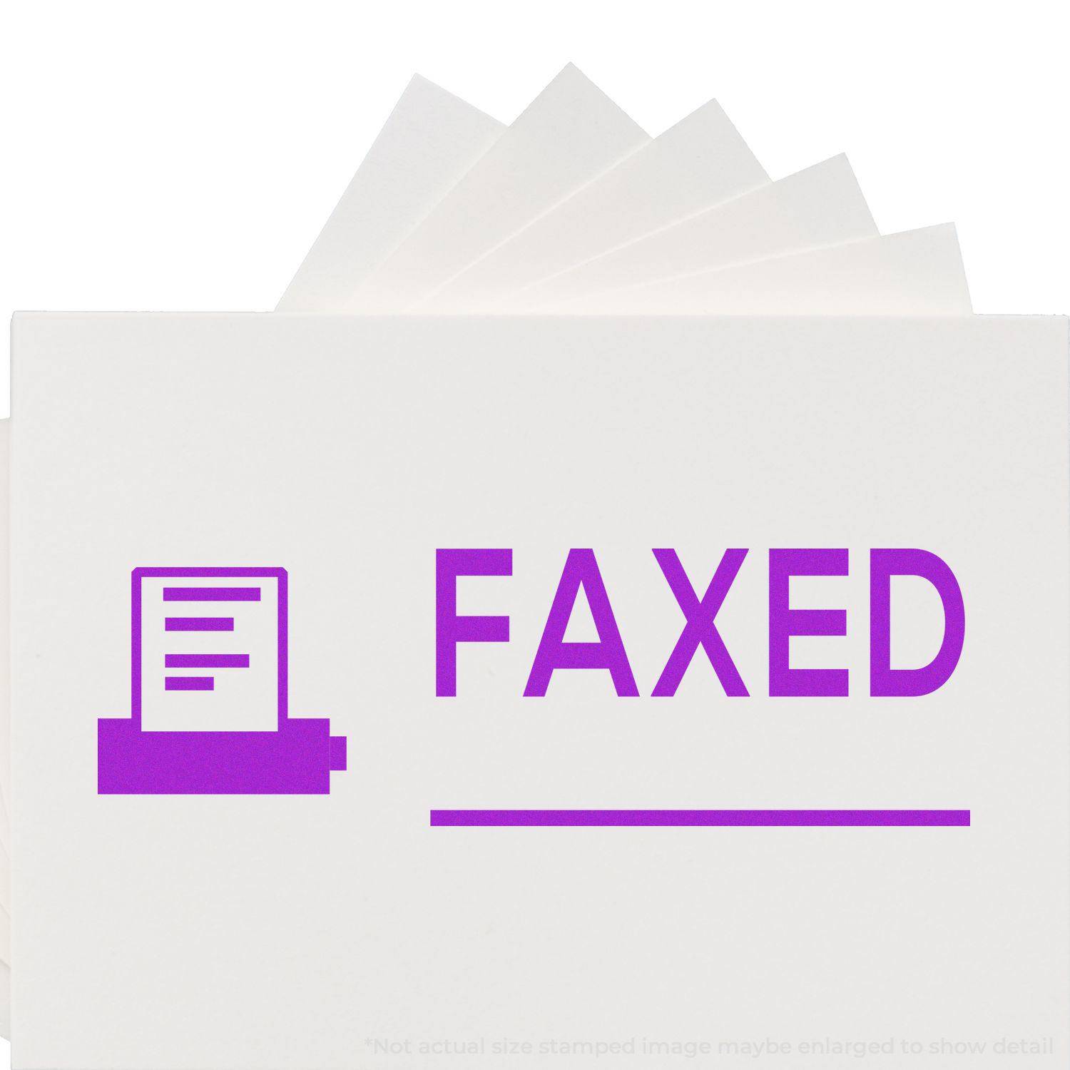 Large Pre-Inked Faxed with Machine Stamp in purple ink on white paper, showing a fax icon and the word FAXED in bold letters.