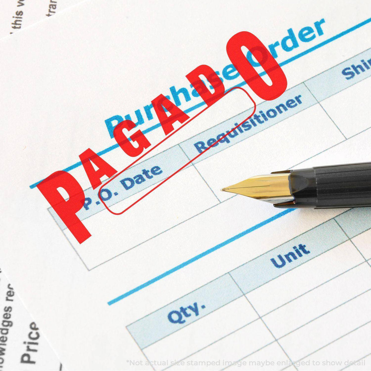 Large Pre-Inked Pagado with Box Stamp Lifestyle Photo