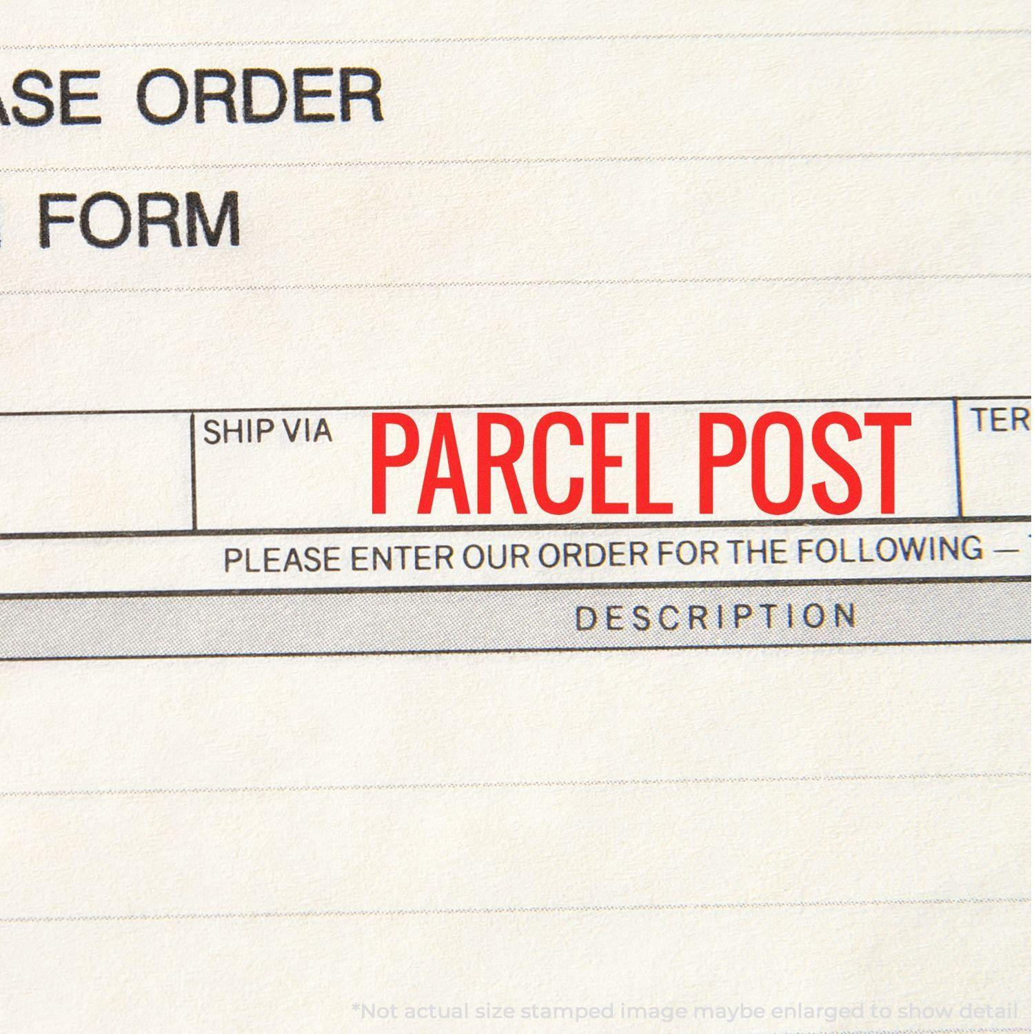 Large Parcel Post Rubber Stamp in red ink on a shipping form, highlighting the Parcel Post section.