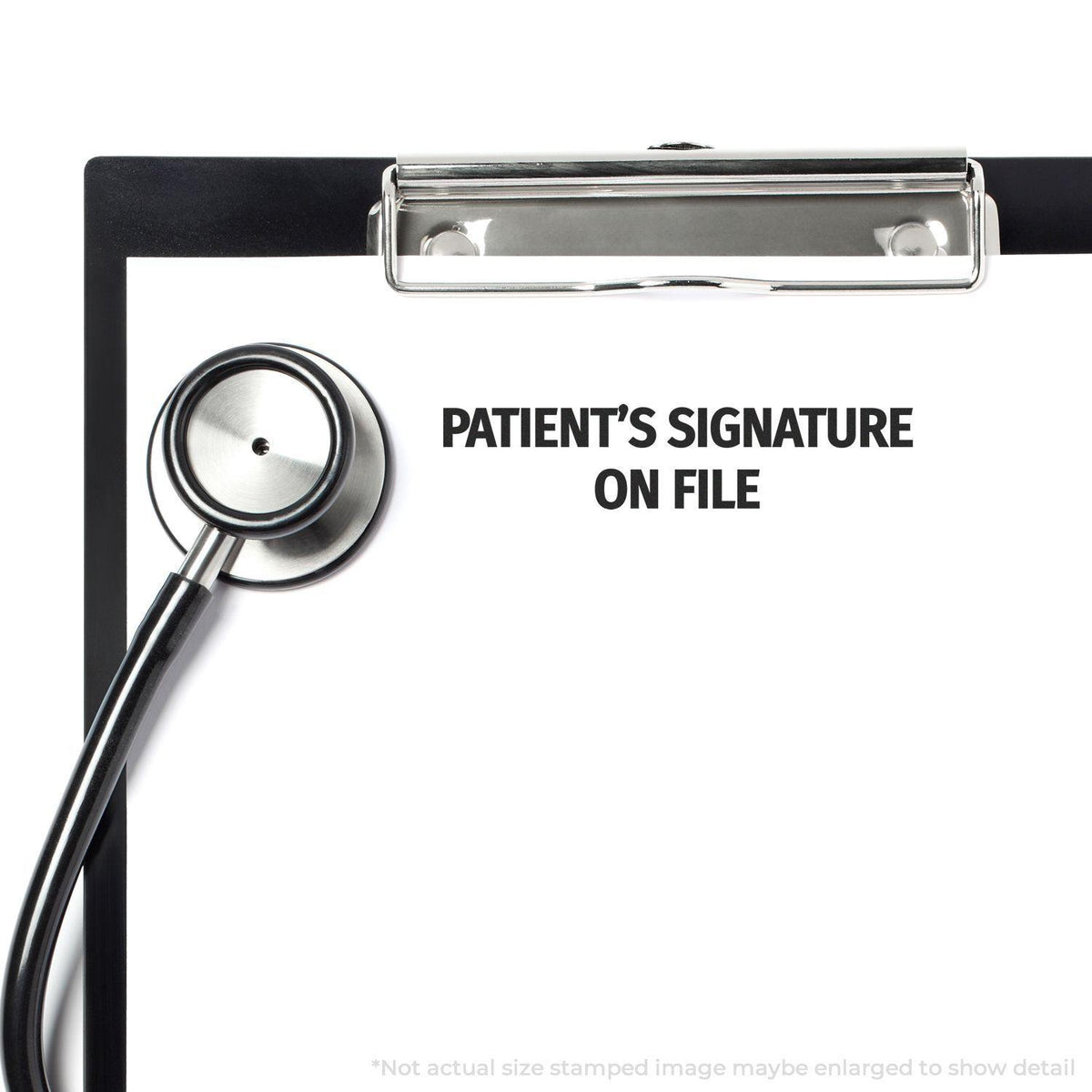 Slim Pre-Inked Patients Signature on File Stamp In Use Photo
