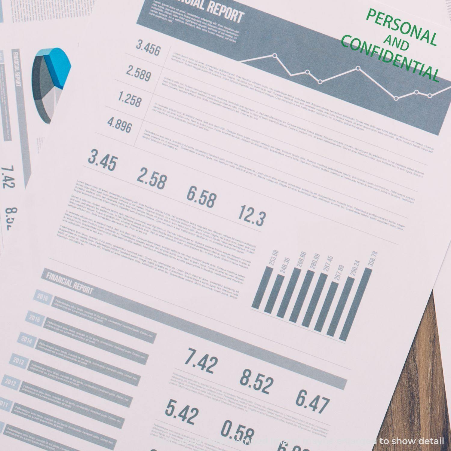 A Large Personal Confidential Rubber Stamp marks a financial report with PERSONAL AND CONFIDENTIAL in green text.