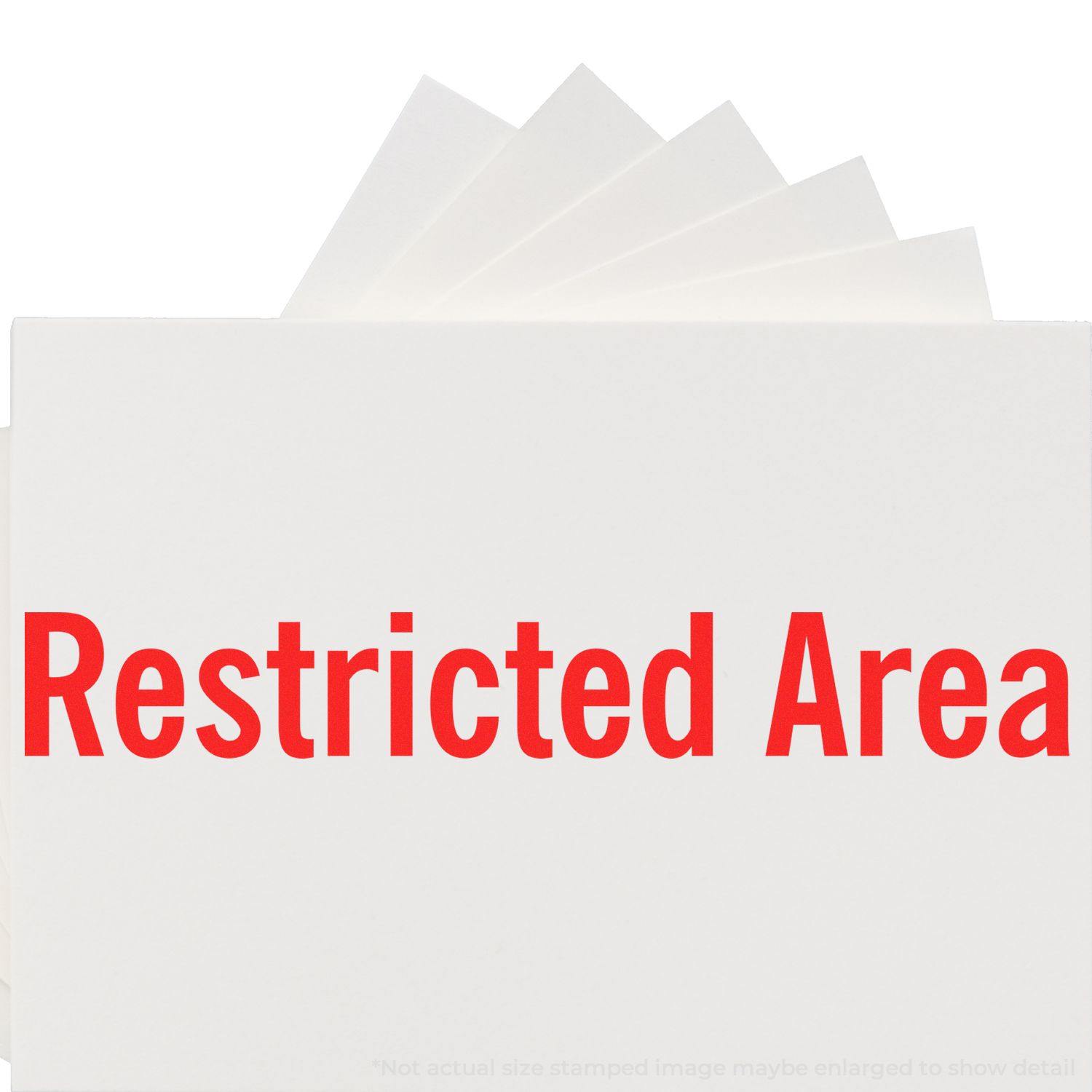 Large Self Inking Restricted Area Stamp in use, displaying bold red Restricted Area text on a white background.