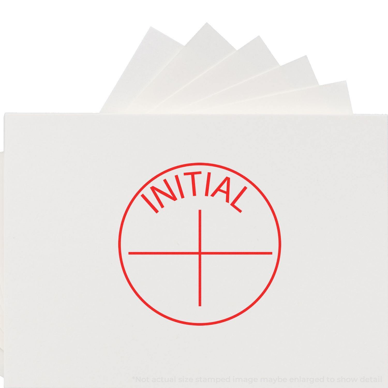 Round Initial Rubber Stamp in red ink on white paper, showing the word INITIAL inside a circle with a cross in the center.