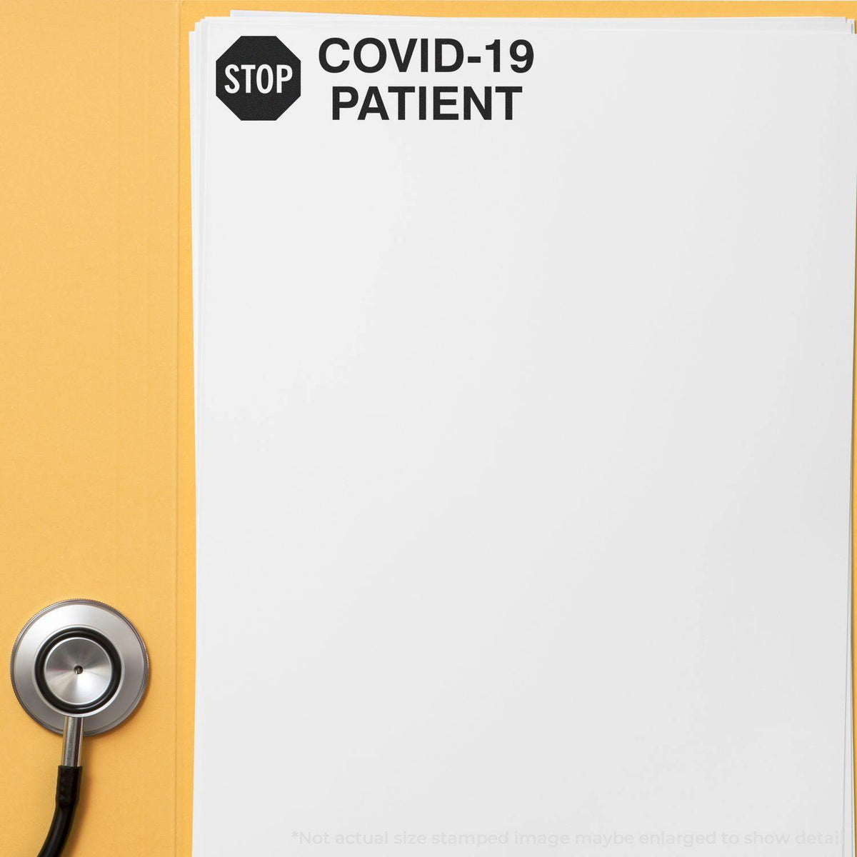 Large Pre-Inked Stop Covid Patient Stamp In Use Photo