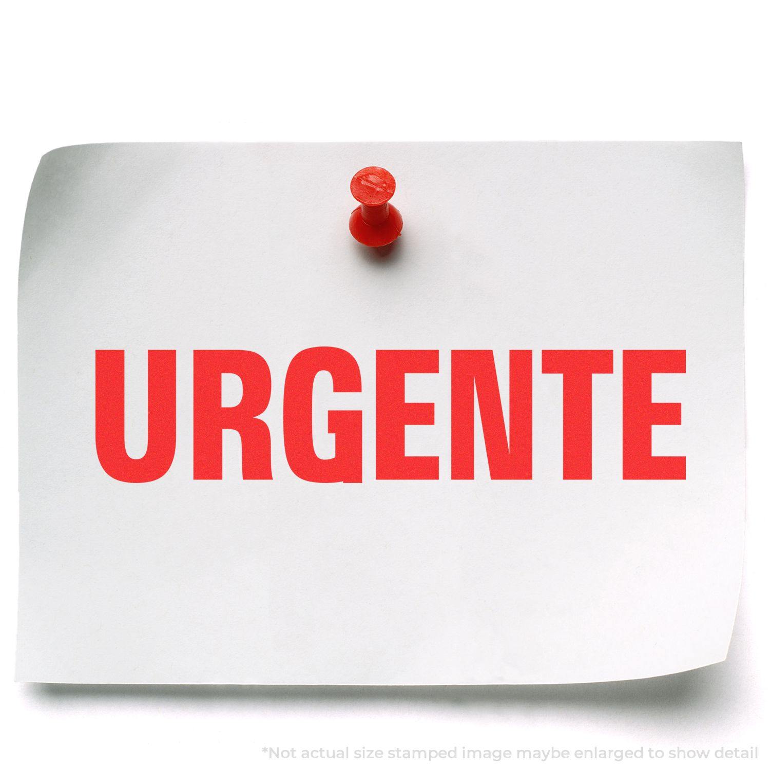 A white paper with URGENTE stamped in red using the Self Inking Urgente Stamp, pinned to a white background with a red pushpin.