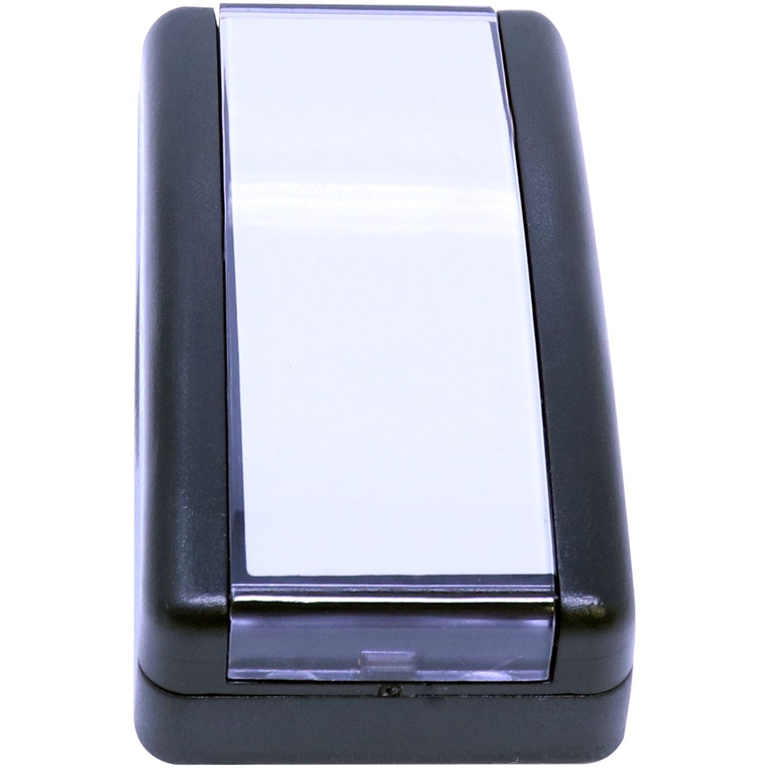 Image of the Super Slim 2564 Customized Pre-Inked Stamp 1 x 2-3/8, showing its compact and sleek design with a black casing and white top.