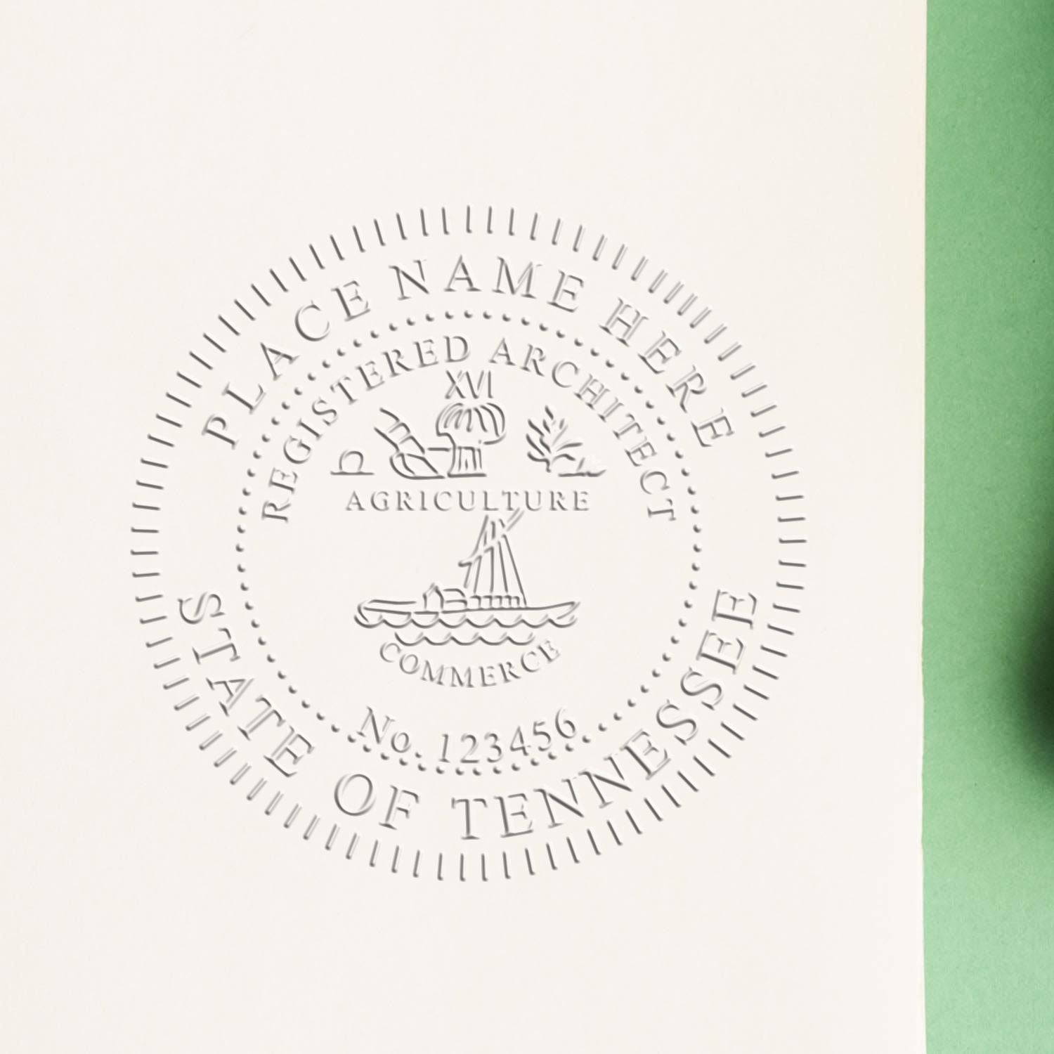 The main image for the Tennessee Desk Architect Embossing Seal depicting a sample of the imprint and electronic files