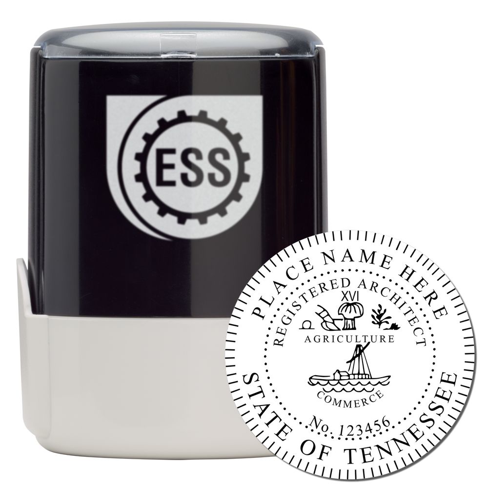 Self Inking Tennessee Architect Stamp with a black and white design, featuring a circular seal and the ESS logo on the stamp body.