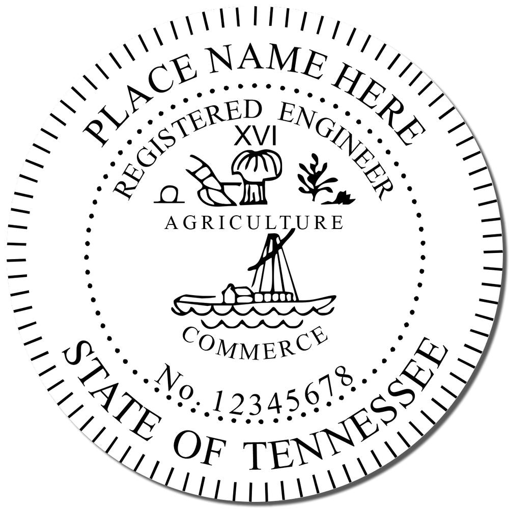 A photograph of the Slim Pre-Inked Tennessee Professional Engineer Seal Stamp stamp impression reveals a vivid, professional image of the on paper.