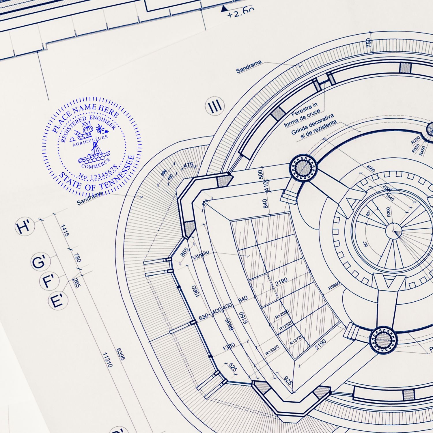 The Premium MaxLight Pre-Inked Tennessee Engineering Stamp stamp impression comes to life with a crisp, detailed photo on paper - showcasing true professional quality.