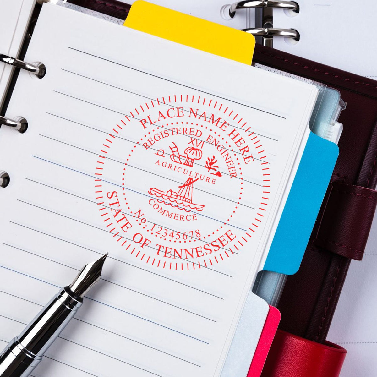 The Tennessee Professional Engineer Seal Stamp stamp impression comes to life with a crisp, detailed photo on paper - showcasing true professional quality.