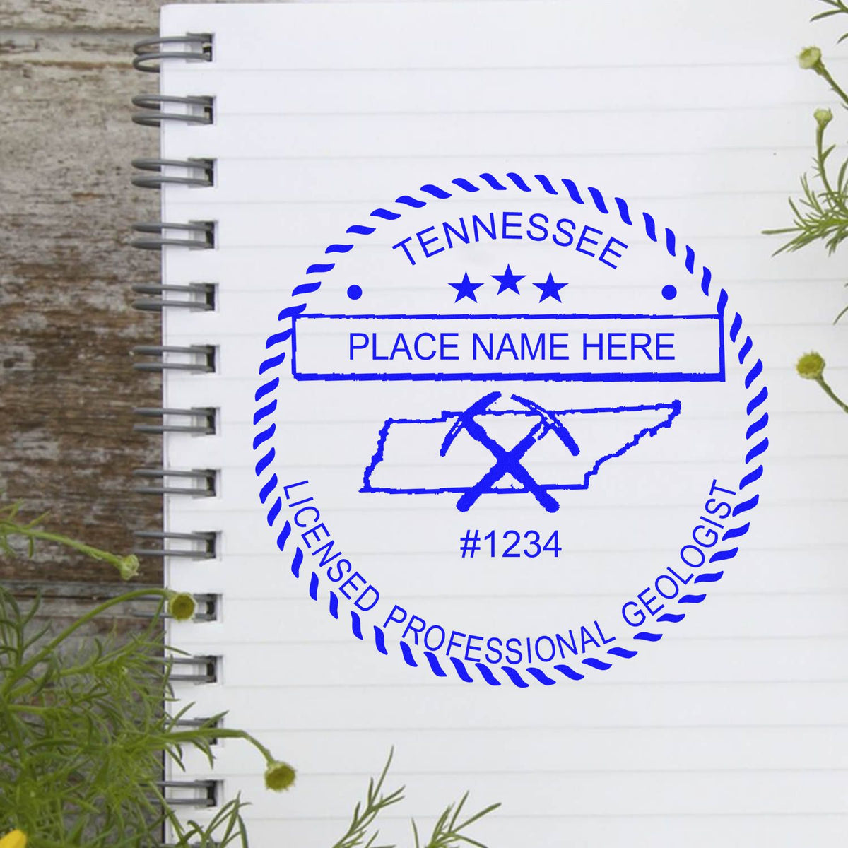 A stamped imprint of the Premium MaxLight Pre-Inked Tennessee Geology Stamp in this stylish lifestyle photo, setting the tone for a unique and personalized product.