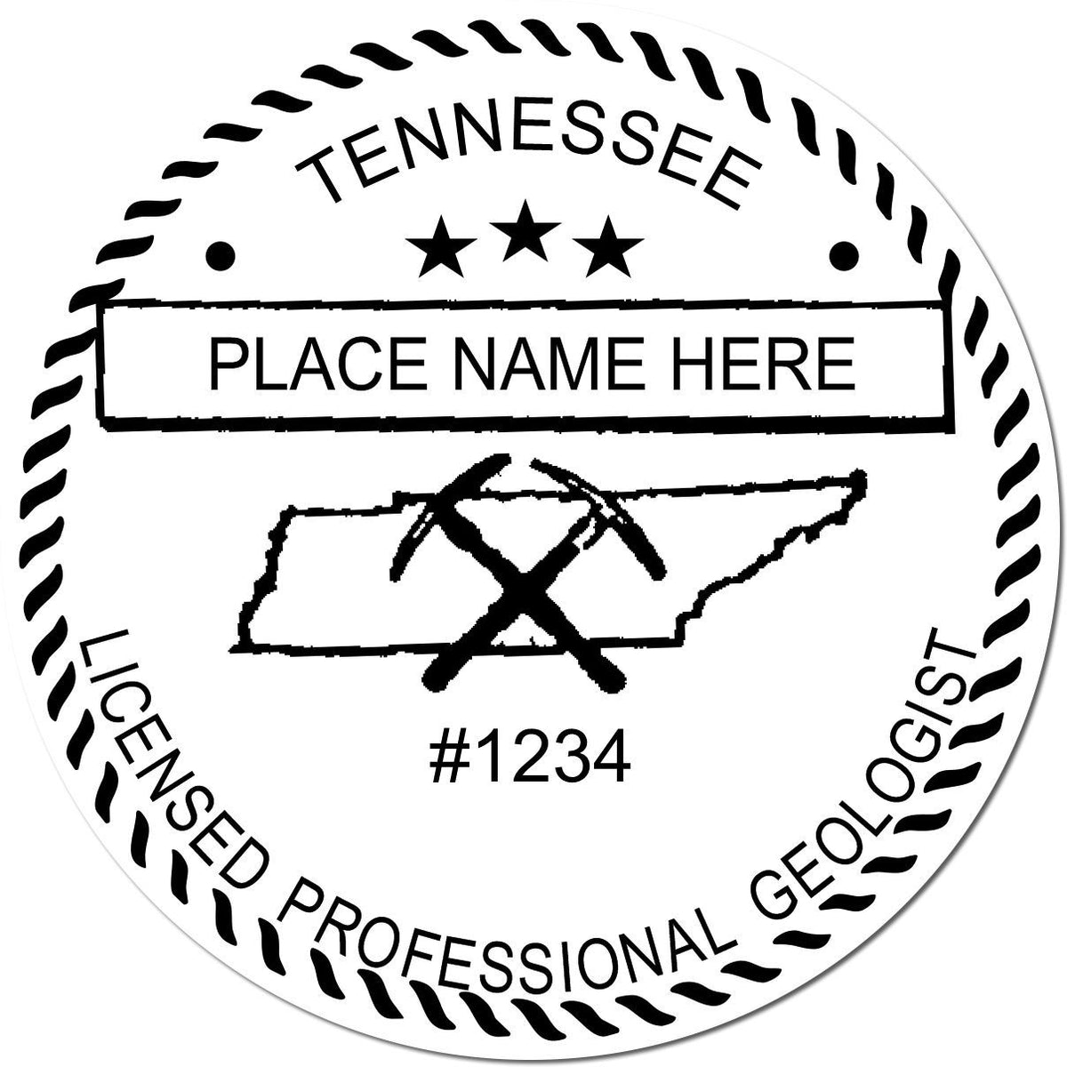 This paper is stamped with a sample imprint of the Slim Pre-Inked Tennessee Professional Geologist Seal Stamp, signifying its quality and reliability.