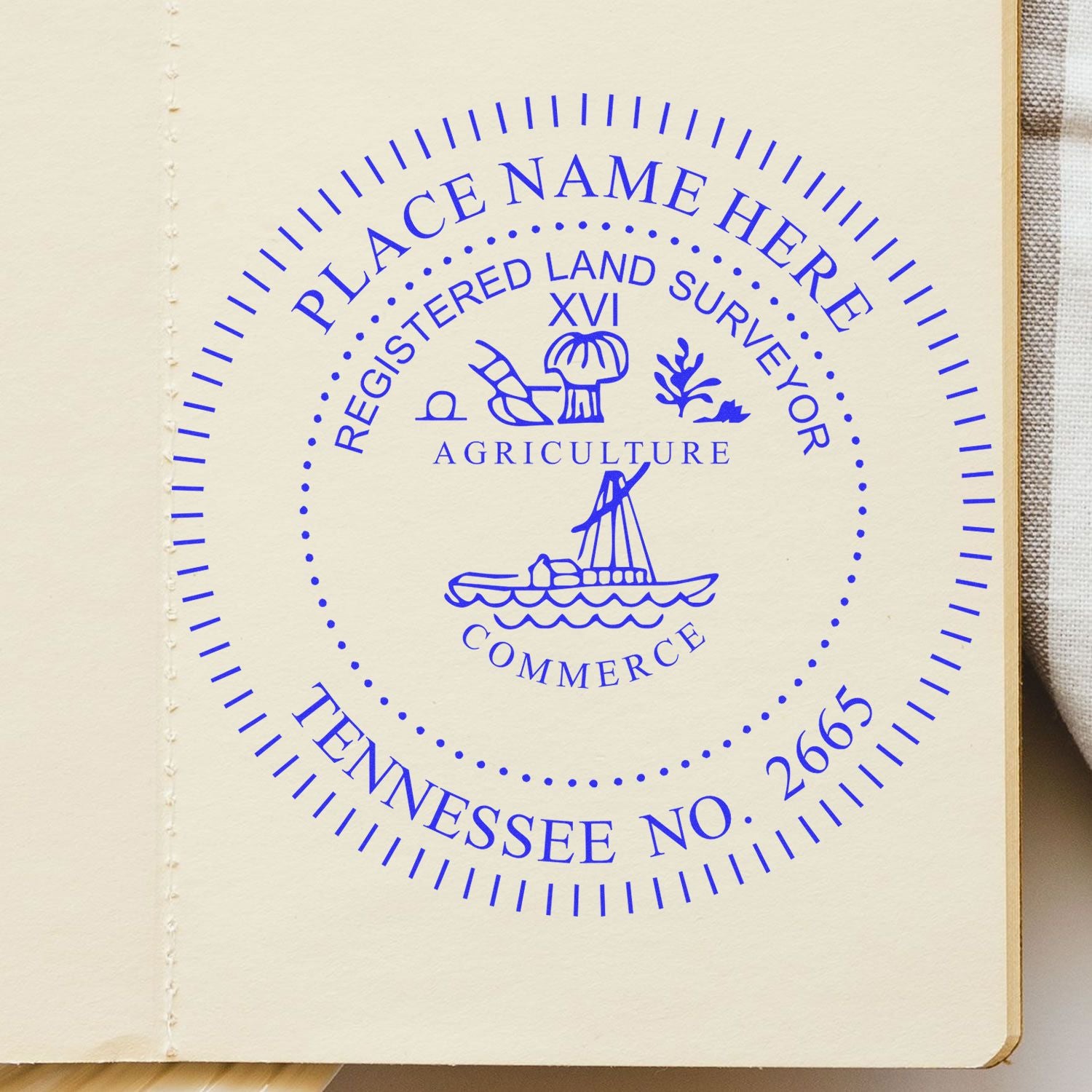 Digital Tennessee Land Surveyor Stamp, Electronic Seal for Tennessee Land Surveyor, showing customizable text and registration number.