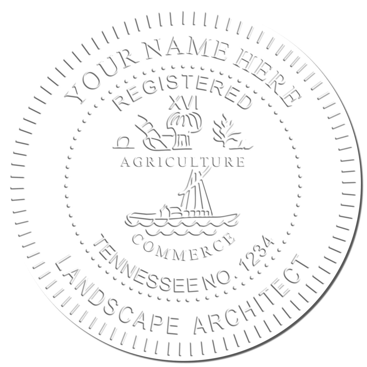 This paper is stamped with a sample imprint of the Hybrid Tennessee Landscape Architect Seal, signifying its quality and reliability.