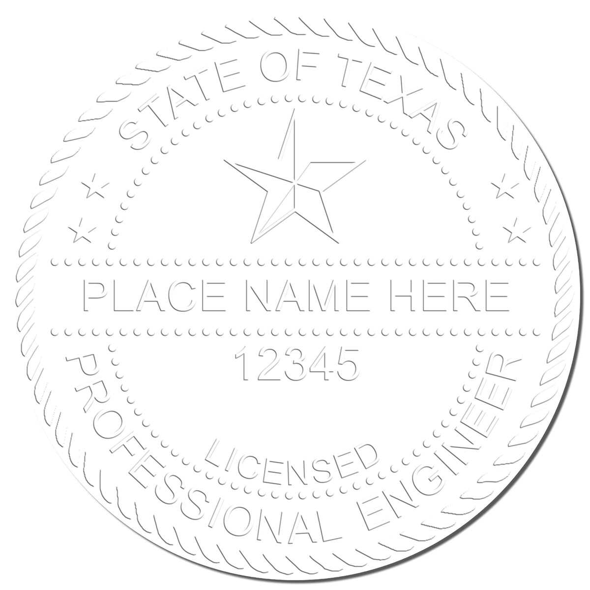 This paper is stamped with a sample imprint of the Heavy Duty Cast Iron Texas Engineer Seal Embosser, signifying its quality and reliability.