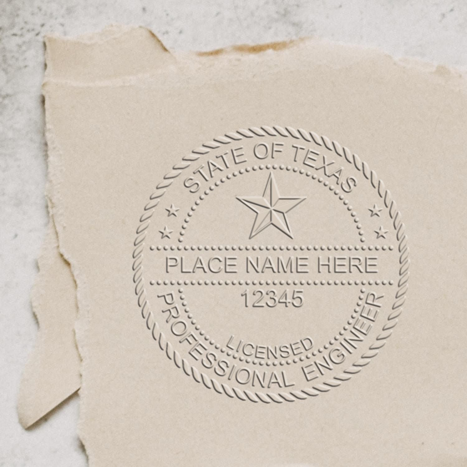 The Heavy Duty Cast Iron Texas Engineer Seal Embosser stamp impression comes to life with a crisp, detailed photo on paper - showcasing true professional quality.