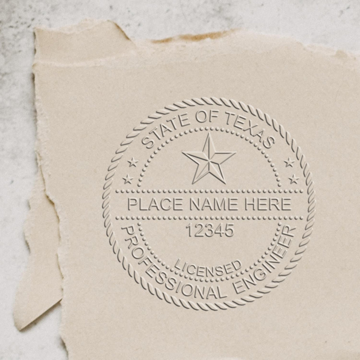 A stamped imprint of the Gift Texas Engineer Seal in this stylish lifestyle photo, setting the tone for a unique and personalized product.