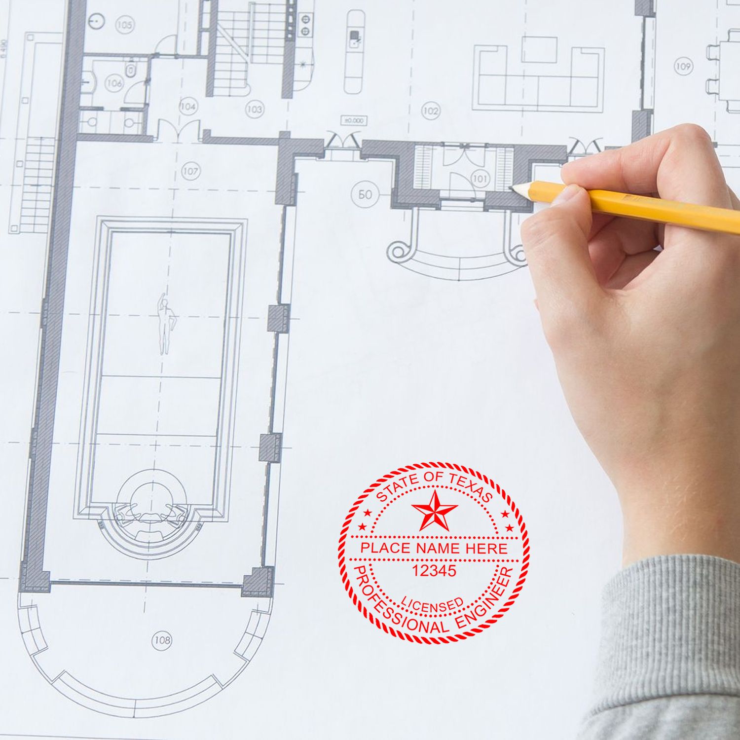 Digital Texas PE Stamp and Electronic Seal for Texas Engineer in use photo showing a stamped imprint of the Digital Texas PE Stamp and Electronic Seal for Texas Engineer