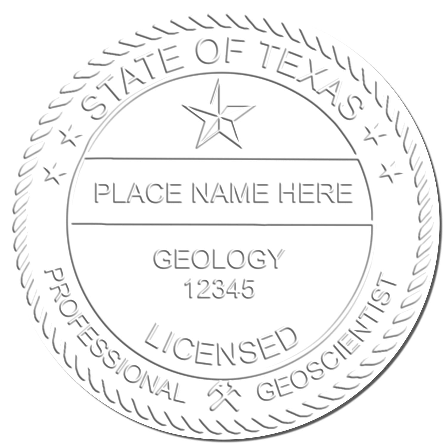 This paper is stamped with a sample imprint of the Handheld Texas Professional Geologist Embosser, signifying its quality and reliability.