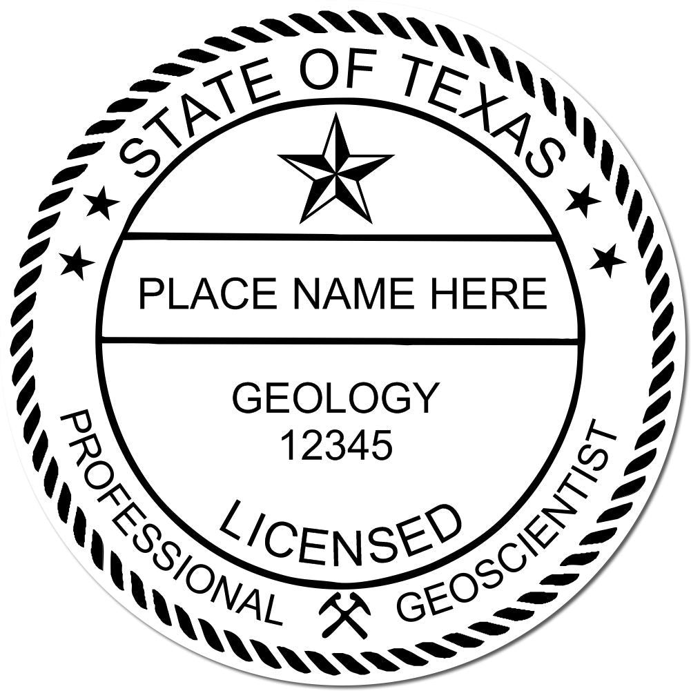 This paper is stamped with a sample imprint of the Slim Pre-Inked Texas Professional Geologist Seal Stamp, signifying its quality and reliability.