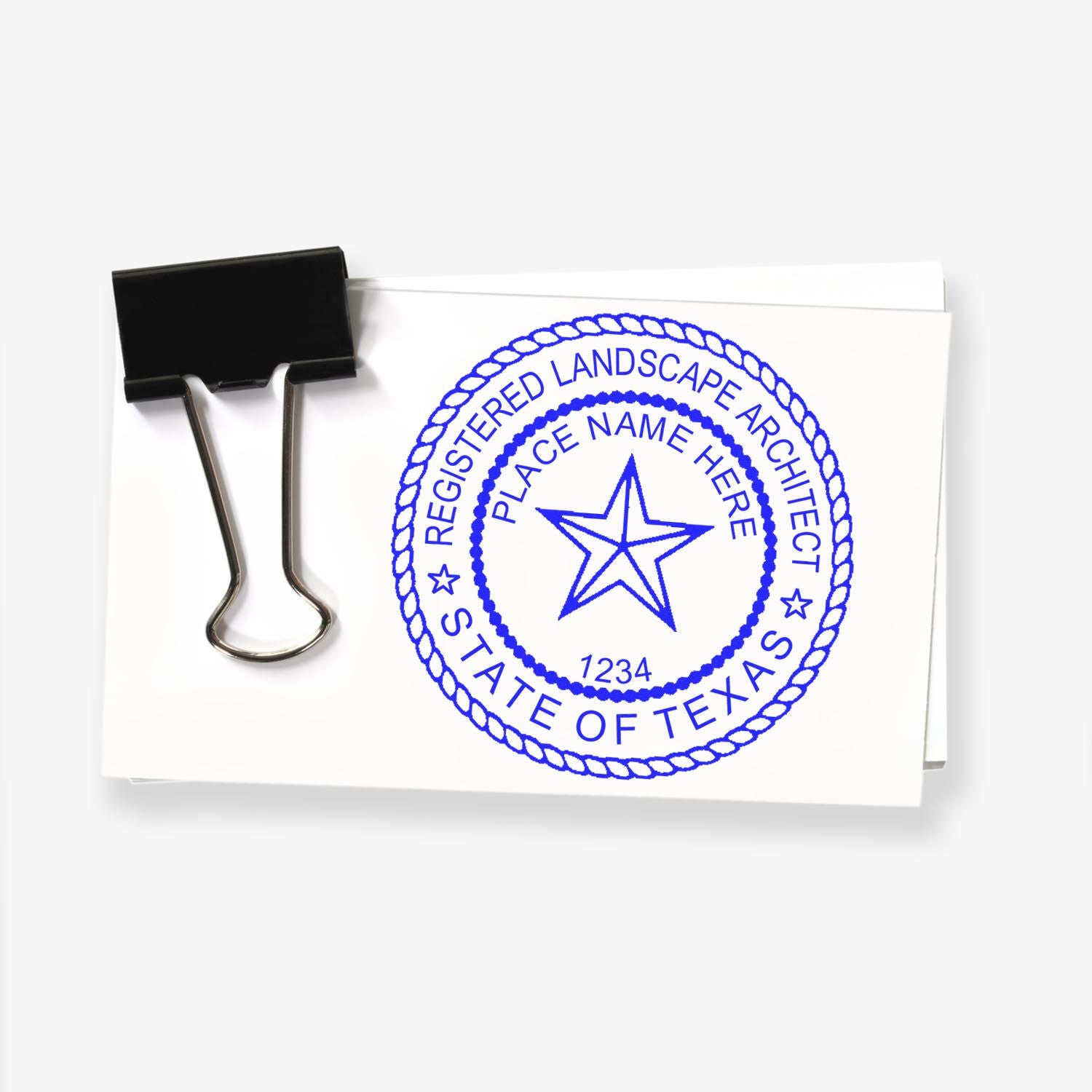 The main image for the Premium MaxLight Pre-Inked Texas Landscape Architectural Stamp depicting a sample of the imprint and electronic files