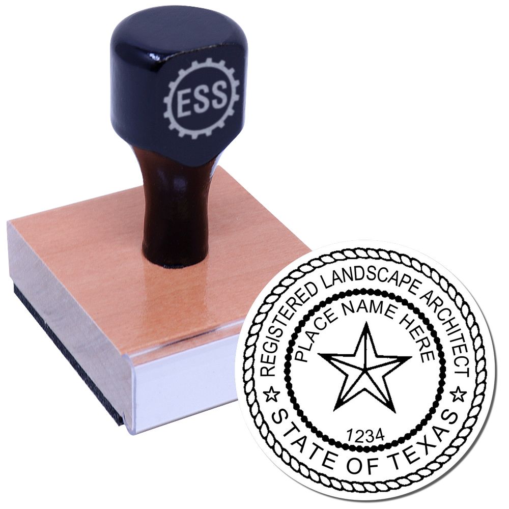 The main image for the Texas Landscape Architectural Seal Stamp depicting a sample of the imprint and electronic files