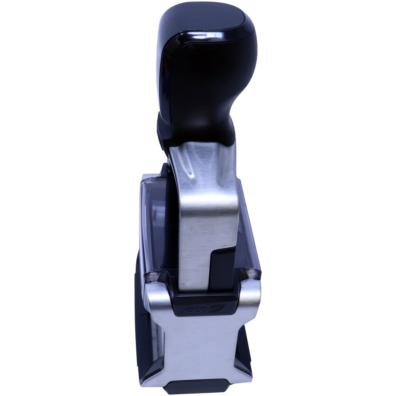 Top-down side view of the Custom Self Inking Stamp Trodat 5205 Size 1 x 2-3/4, featuring a sleek black handle and metal body.