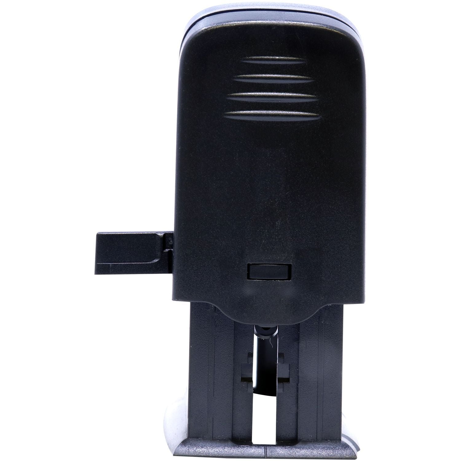 Custom Self Inking Stamp Trodat 4918 Size 5/8 x 3, black, side view with pad extended, showing the compact and ergonomic design.