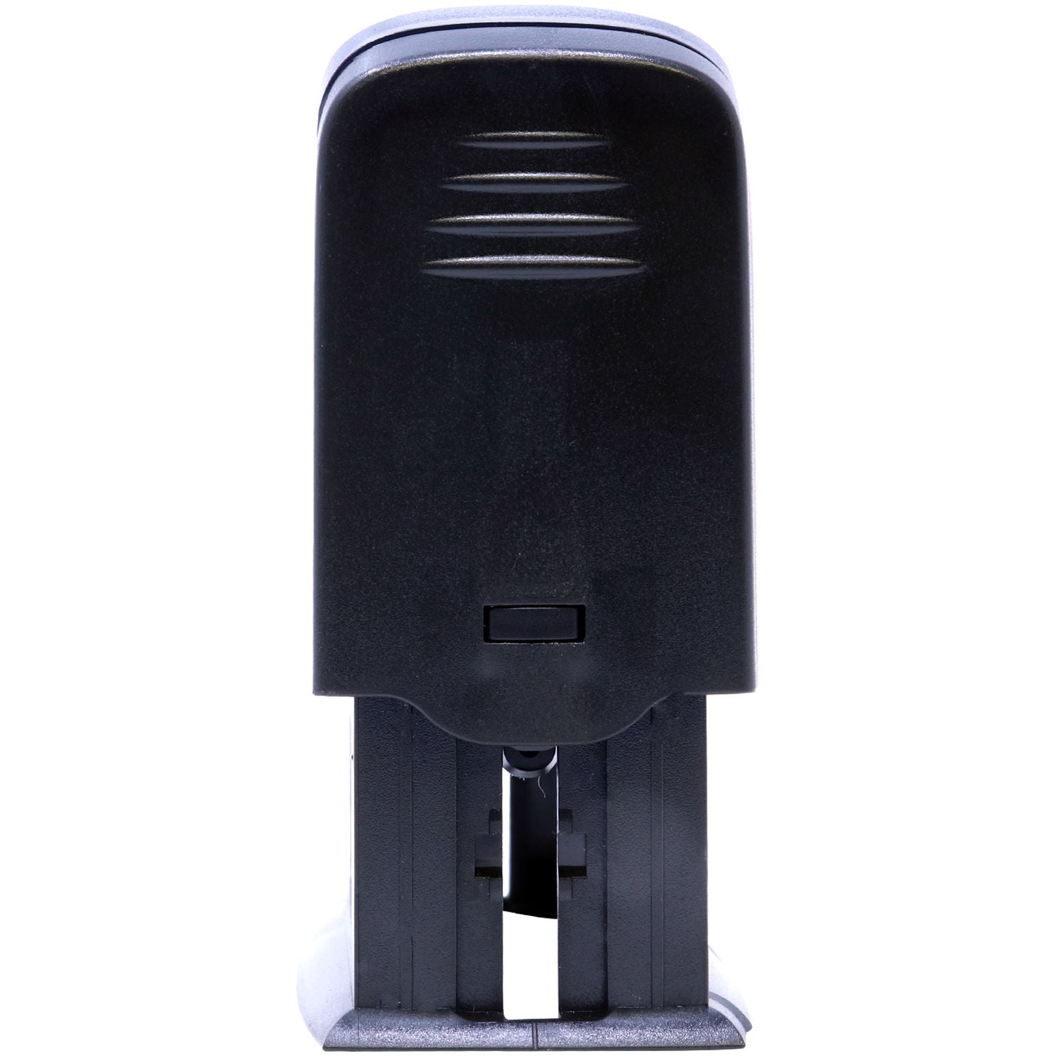 Black Self Inking Identification Stamp with a sleek design, shown from the side view, featuring a compact and durable build.