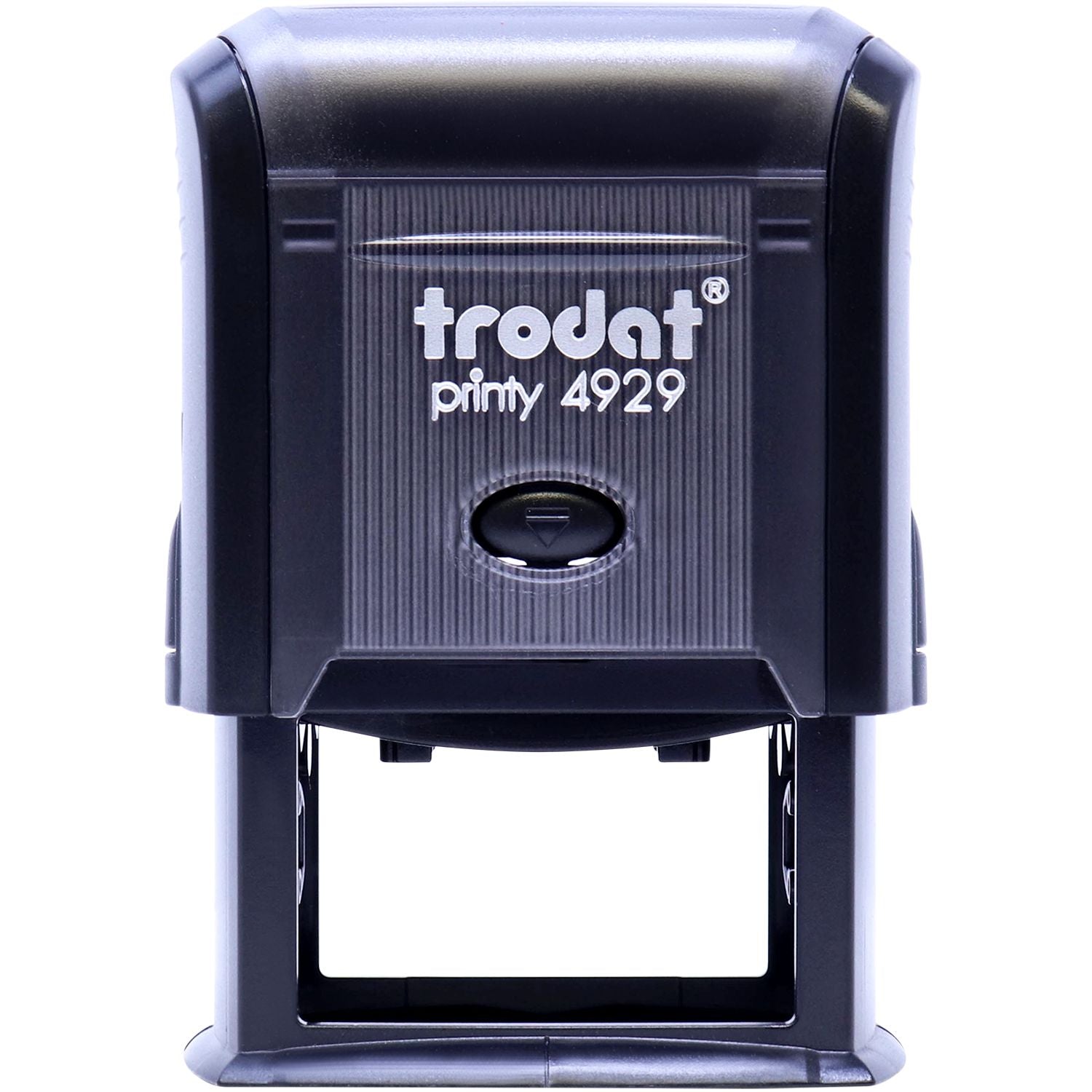 Front view of Custom Self Inking Stamp Trodat 4929 Size 1-3/16 x 2, featuring a black casing with the Trodat logo and model number.