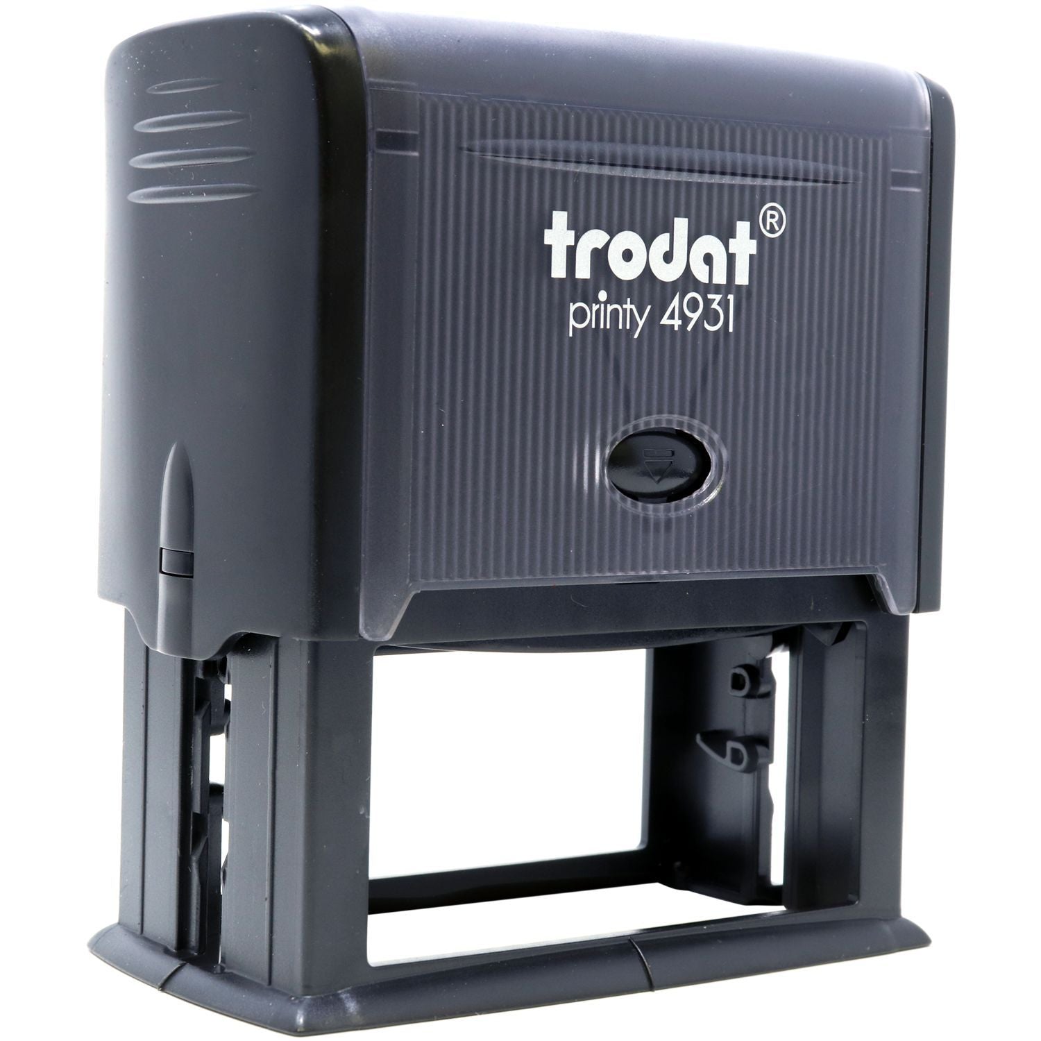 Custom Self Inking Stamp Trodat 4931 Size 1-1/8 x 2-3/4, black casing, front-side view, with trodat printy 4931 text on the top.