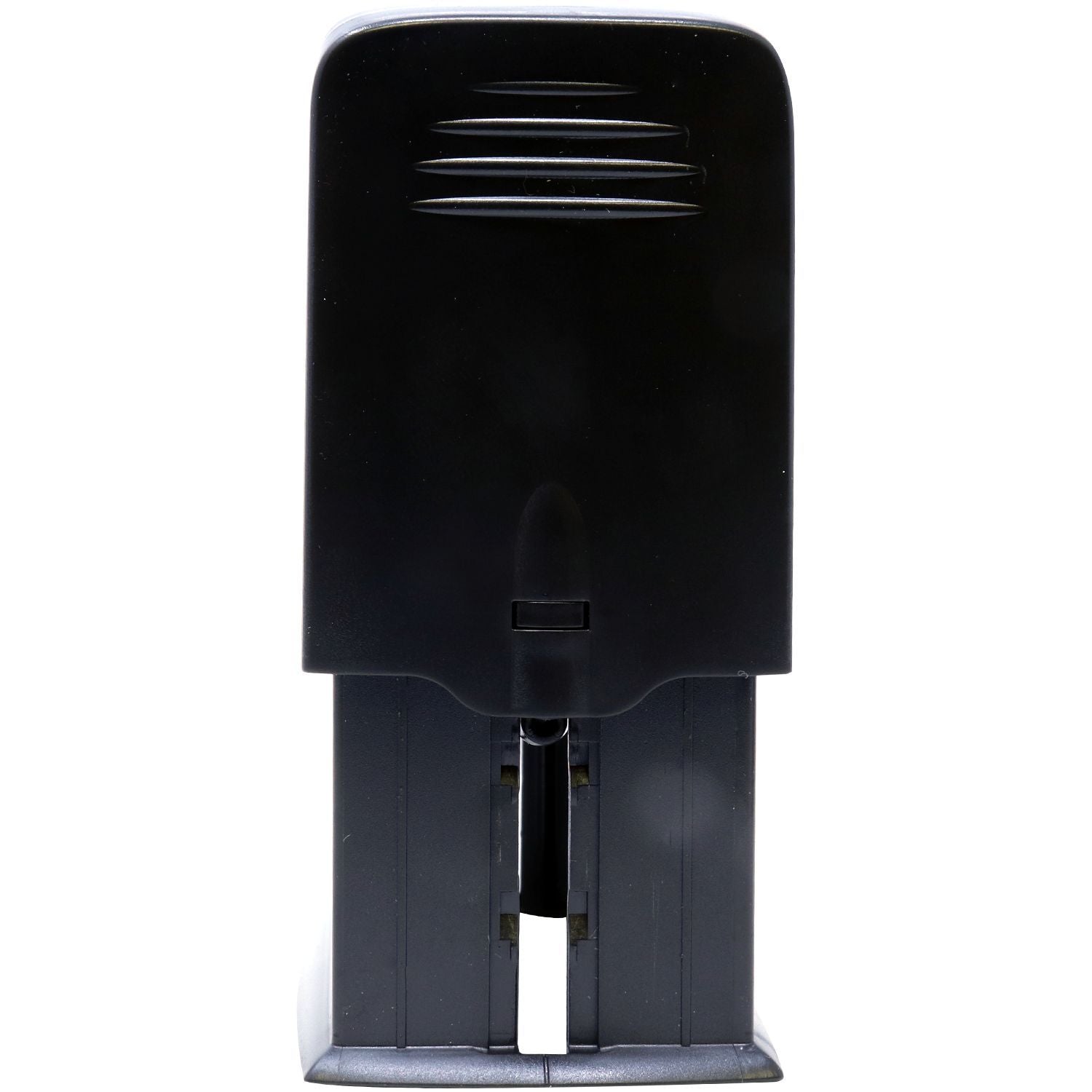 Black Custom Self Inking Stamp Trodat 4931, Size 1-1/8 x 2-3/4, shown from the side view with a sleek, compact design.